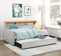 1pc Light Gray Daybed with Pull-Out Trundle Bookcase Side Panel Charging Ports Nailhead Trim Modern Design Furniture