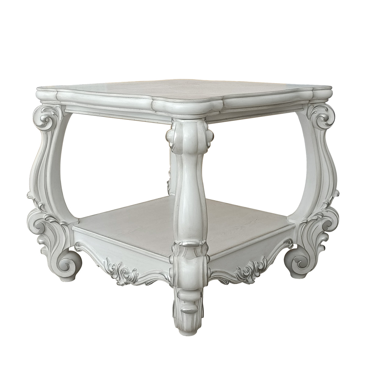 Bone White End Table with Bottom Shelf