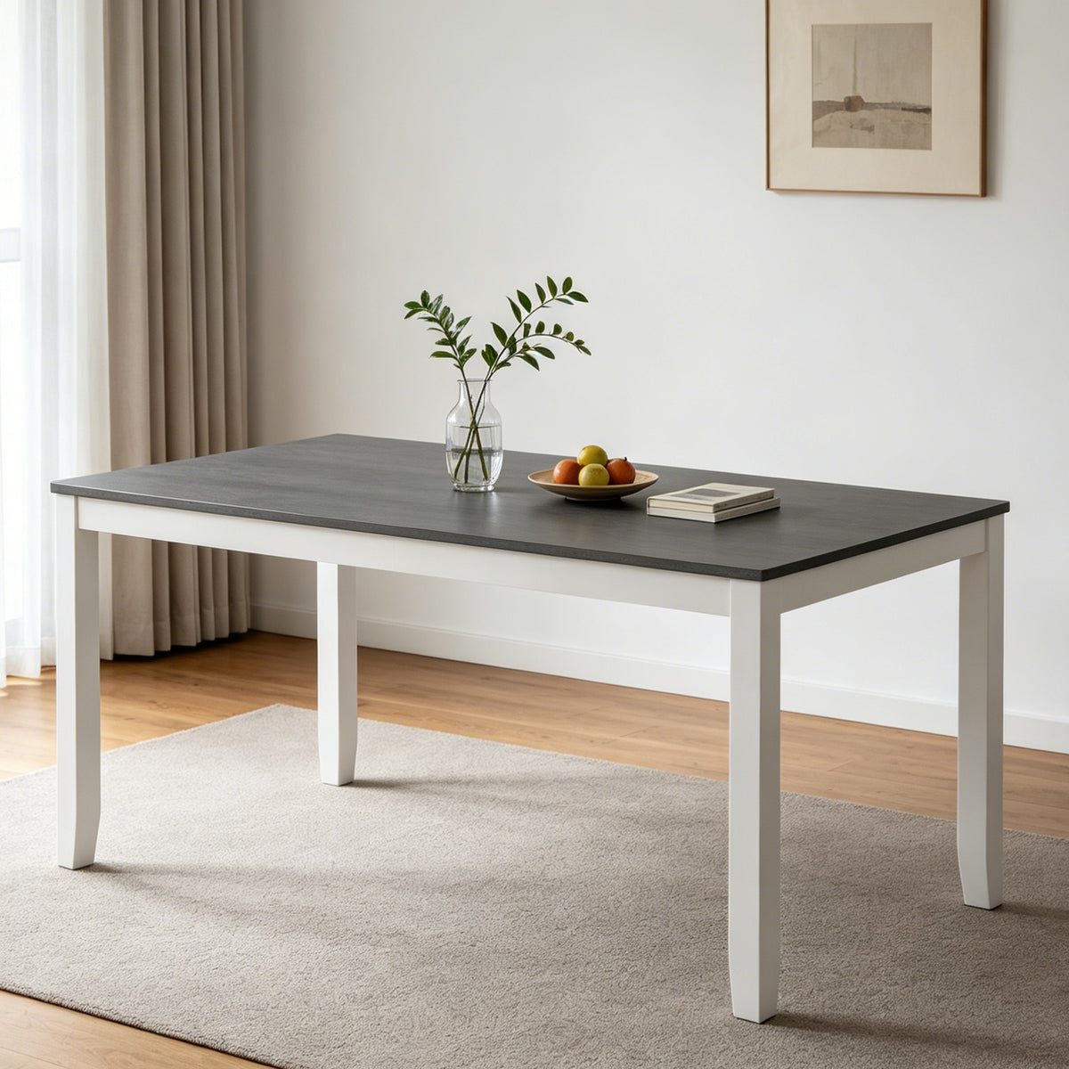 Wooden Dining Rectangular Table, Kitchen Table for Small Space, 6 Person Dining Table, Grey & White Two-Tone, ONLY THE TABLE