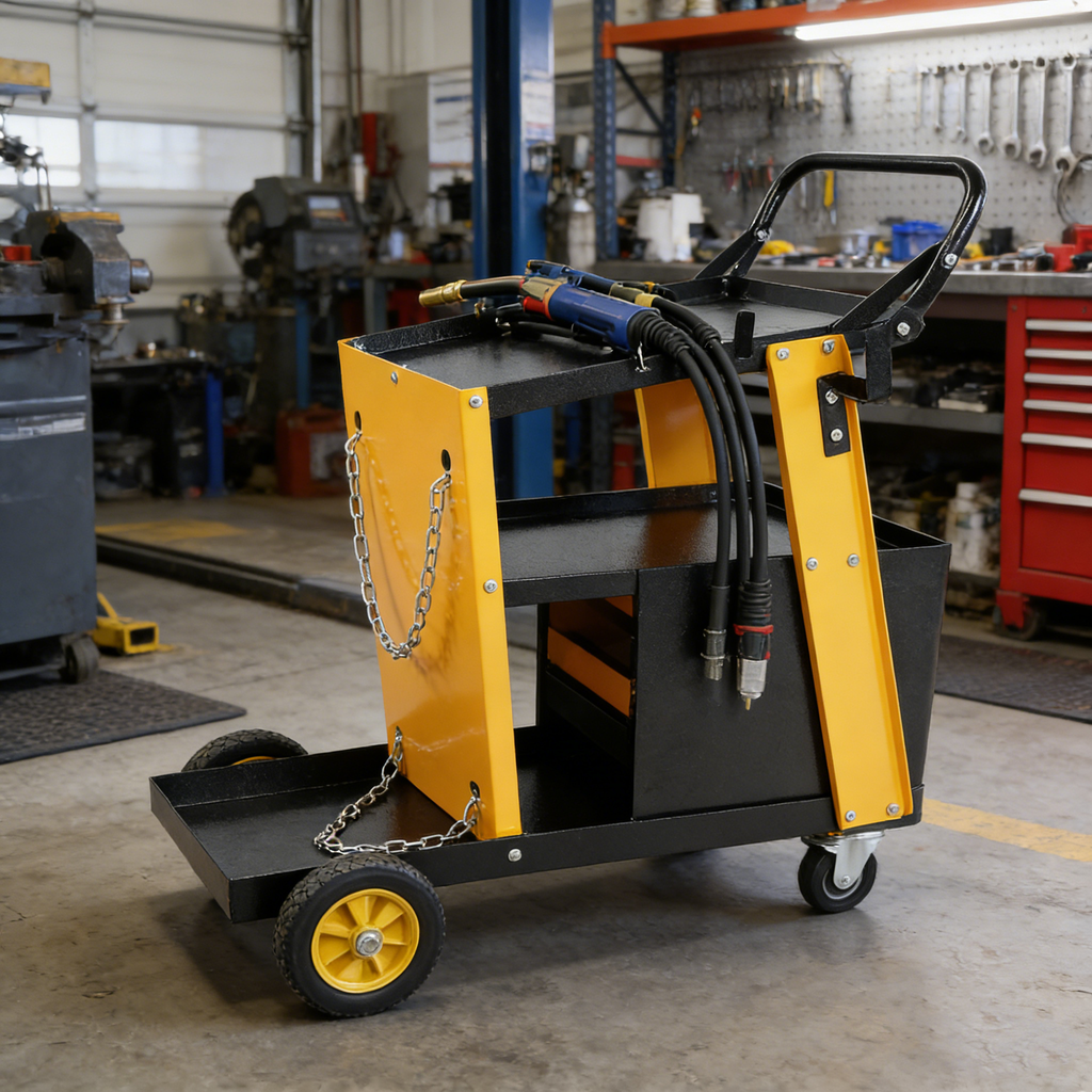 Multi-function welder trolley, MIG TIG ARC plasma cutter storage tank with 2 safety chains, portable 4-drawer chest, weight 280 LBS