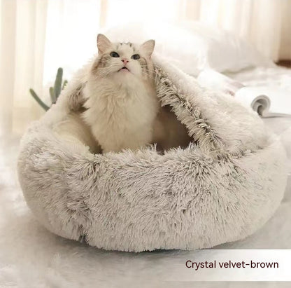 2 In 1 Dog And Cat Bed Pet Winter Bed Round Plush Warm Bed House Soft Long Plush Pets Bed - Eloy Royal