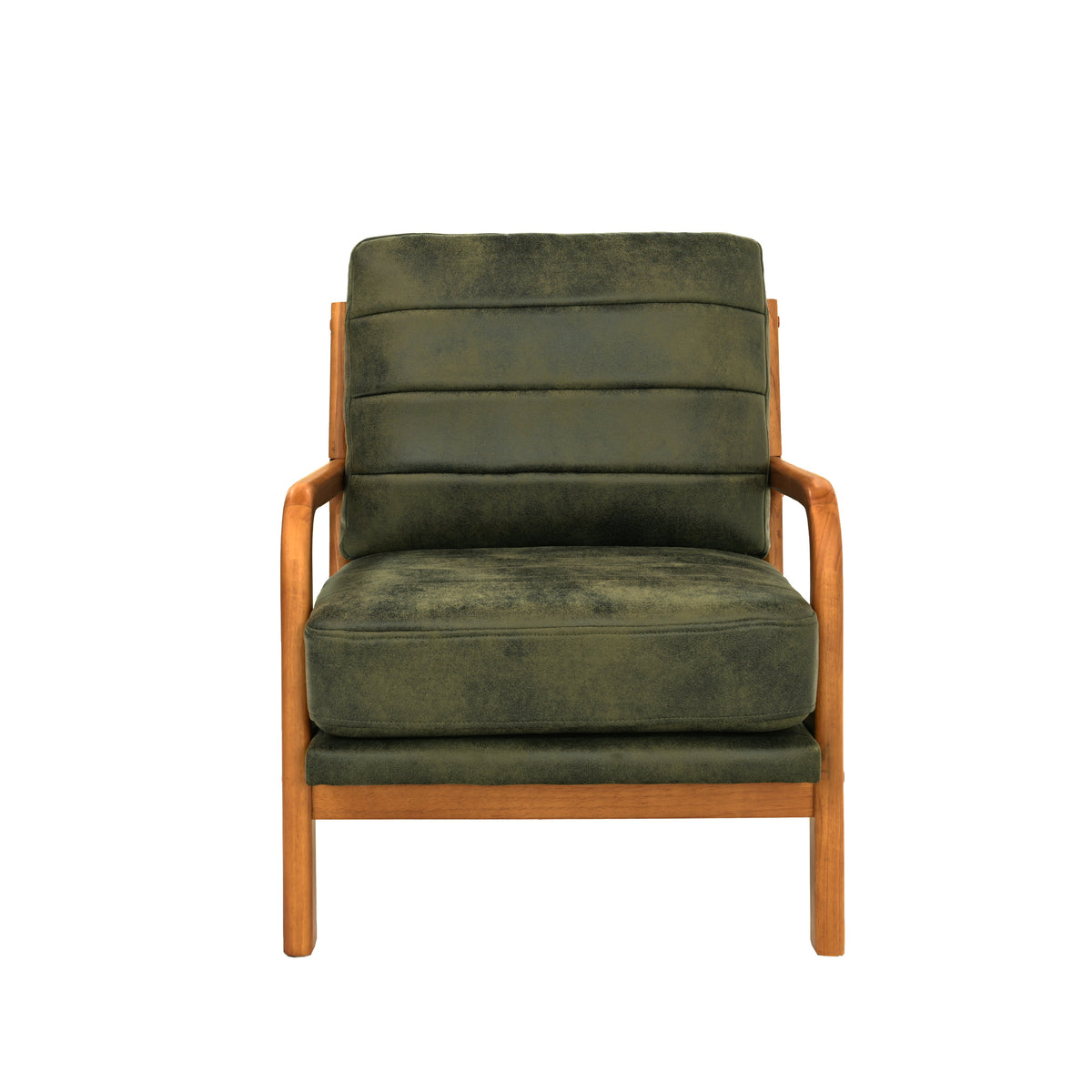 Olive Green Foil Fabric Wood Armchair with Solid Wood Frame and Memory Foam Cushion