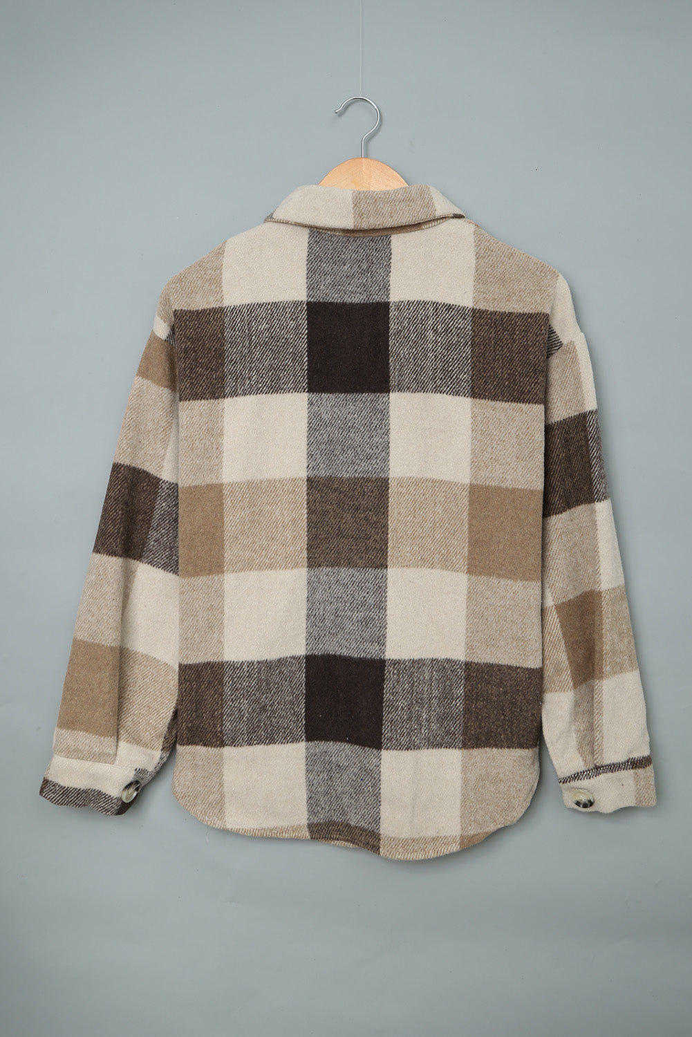 Grey Plaid Color Block Pockets Buttoned Shacket - Eloy Royal