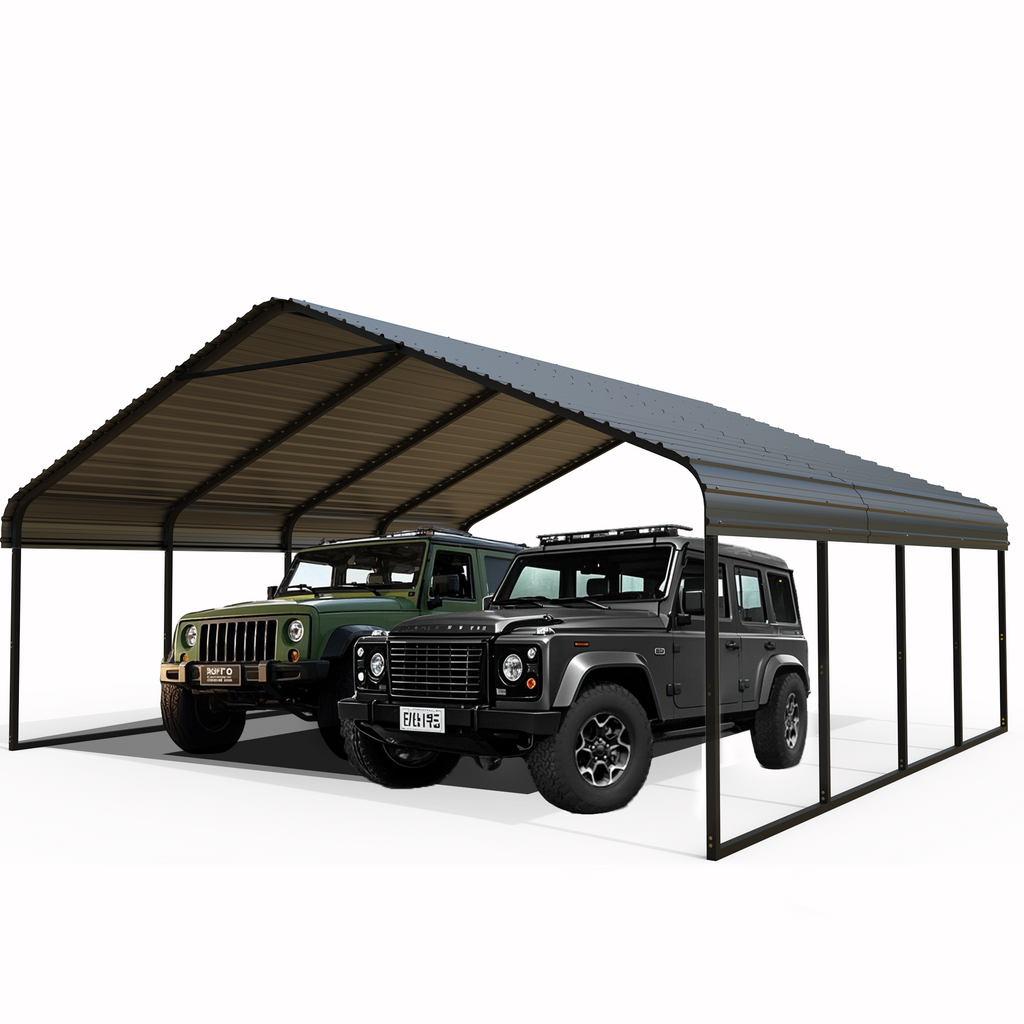 Heavy Duty Carport 20 x 20 Shelter - Perfect Solution for Vehicles, Boats & Equipment - Durable, All-Weather, Quick Assembly - Spacious, Secure, Reinforced - Gray/White