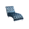 Velvet Chaise Lounge Chair with Pillow, Button-Tufted Upholstered, Light Blue, Solid Wood Frame, Acrylic Legs