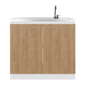 Extremo Kitchen Storage Cabinet with 2 Doors and 3 Shelves, WHITE AND NATURAL OAK