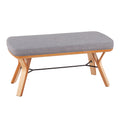 Folia Mid-Century Modern Bench in Natural Wood and Light Grey Fabric by