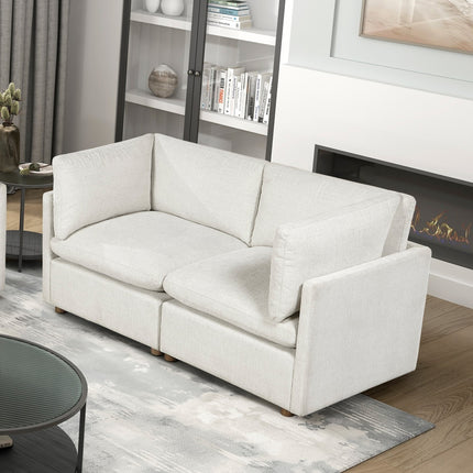 Modern Modular Loveseat Beige Chenille Upholstered Solid Wood Frame Living Room Furniture 1pc 2-Seater Sofa Durable