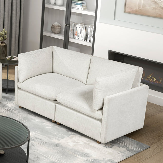 Modern Modular Loveseat Beige Chenille Upholstered Solid Wood Frame Living Room Furniture 1pc 2-Seater Sofa Durable