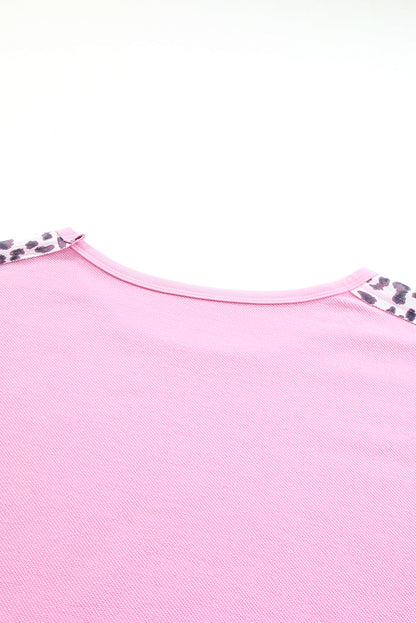 Pink Exposed Seam Leopard Splicing Plus Size Sweatshirt - Eloy Royal