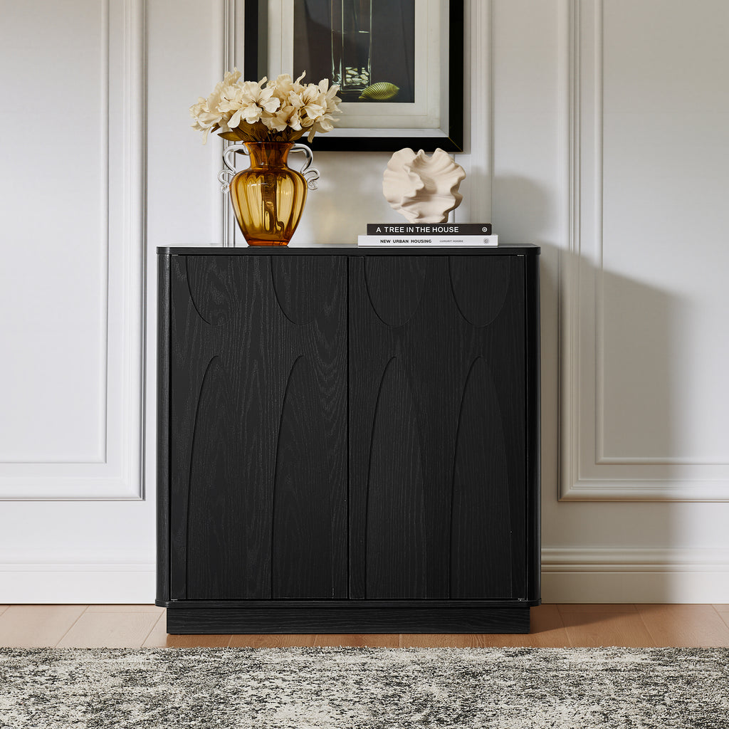 Floor-standing cabinet, sideboard, freestanding self-service locker, with an embedded design, featuring two cabinet doors and adjustable shelves. Suitable for living rooms, entryways, and hallways.