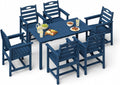 HDPE Outdoor Dining Set, All-Weather 7 Piece Outdoor Dining Table Set with 2' Umbrella Hole, Outdoor Patio Dining Set for Garden, Poolside, Backyard, Deck, Blue