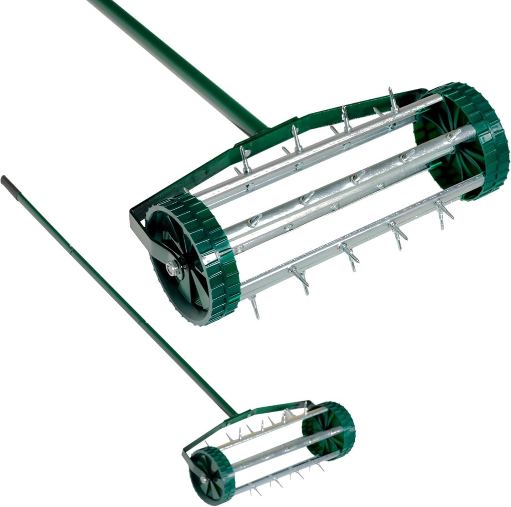 Heavy Duty Rolling Lawn Aerator,Rolling Lawn Aerator,  Rotary Push Tine Spike Soil Lawn Aerator Gardening Tool with 3-Piece Long Steel Handle for Garden Yard Grass Maintenance,Garden Yard Rotary Push