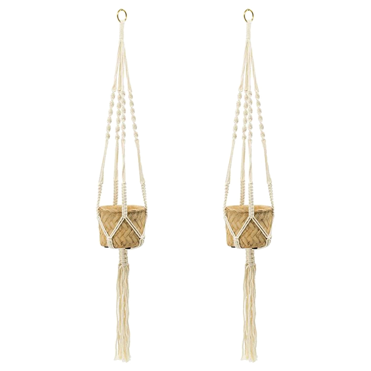 Set of 2, 5x5x4.5' Hanging Planter With Cotton Hanger, Bohemian Style