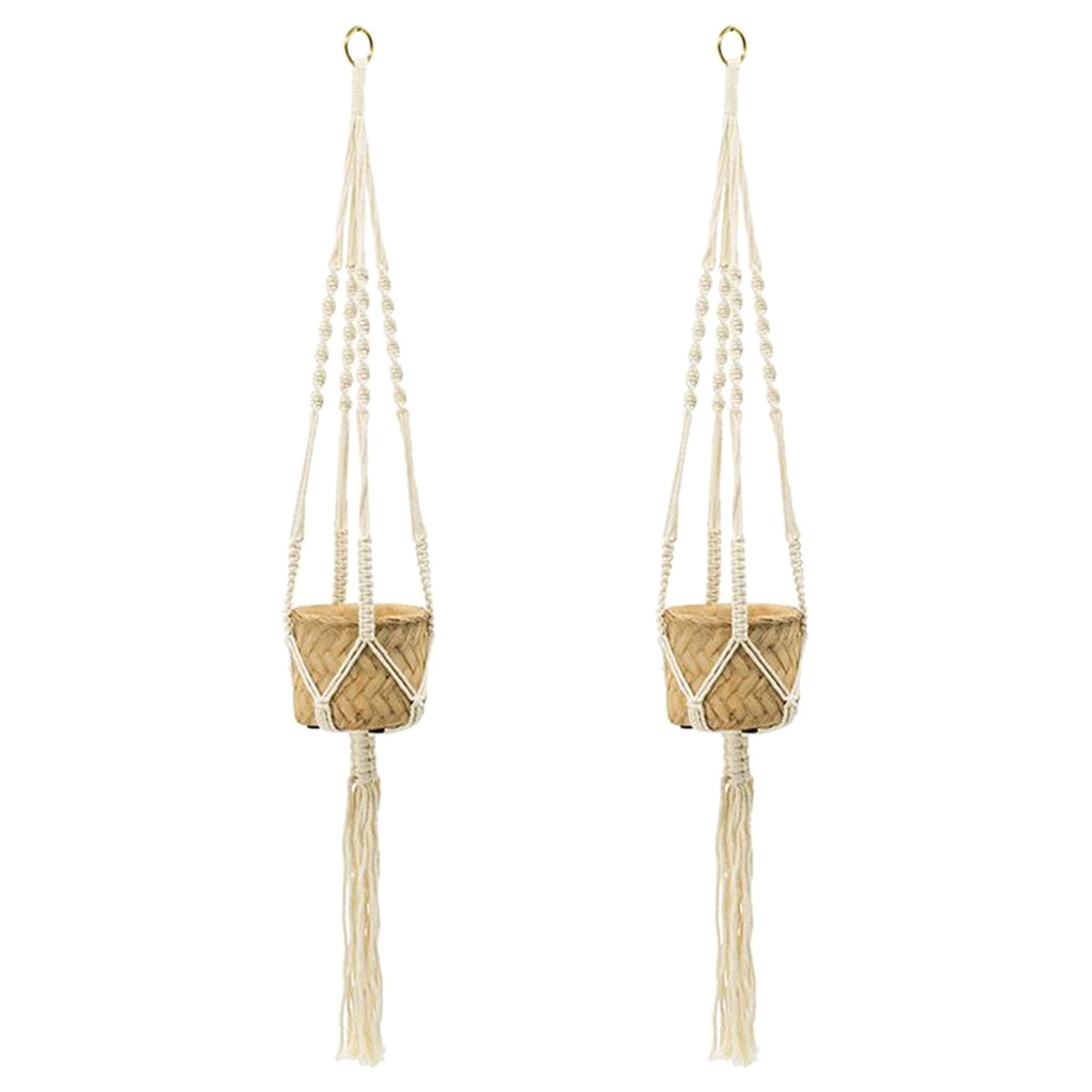 Set of 2, 5x5x4.5' Hanging Planter With Cotton Hanger, Bohemian Style