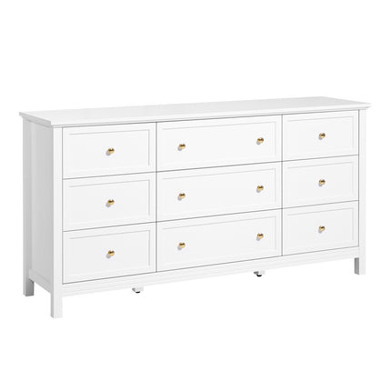 9 Drawer Dresser, Wooden Chest of Drawers with Sliding and Anti-tip Device, Retro Minimalist Dresser Chest, Closet Storage TV Stand Organizer for Living Room, Hallway, Bedroom, Entryway, White