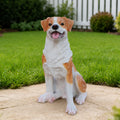 Lifelike Hound Dog Statue, Realistic Resin Animal Figurine for Indoor Outdoor Garden Lawn Yard Home Decor, Art Craft Gift, Brown+White