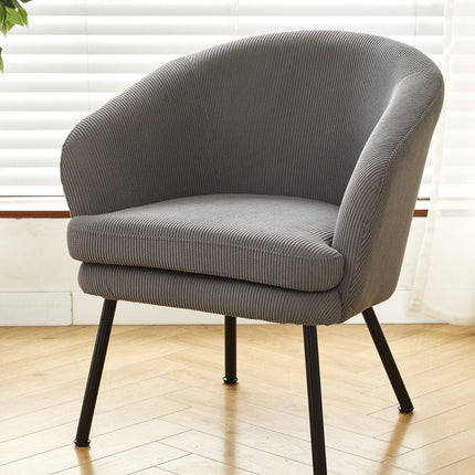 Corduroy Accent Chair with Black Metal Legs, Modern Upholstered Armchair, Comfy Barrel Chair for Living Room Bedroom