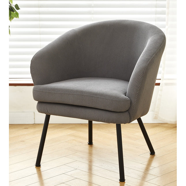 Corduroy Accent Chair with Black Metal Legs, Modern Upholstered Armchair, Comfy Barrel Chair for Living Room Bedroom