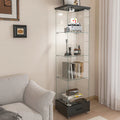 Modern Glass Display Cabinet with Drawer , Quick-assembly Antique Cabinet with LED lights, Tempered Glass Bookshelf, 1-Door Storage Case with 4 Shelves for Living Room and Bedroom, black - Eloy Royal