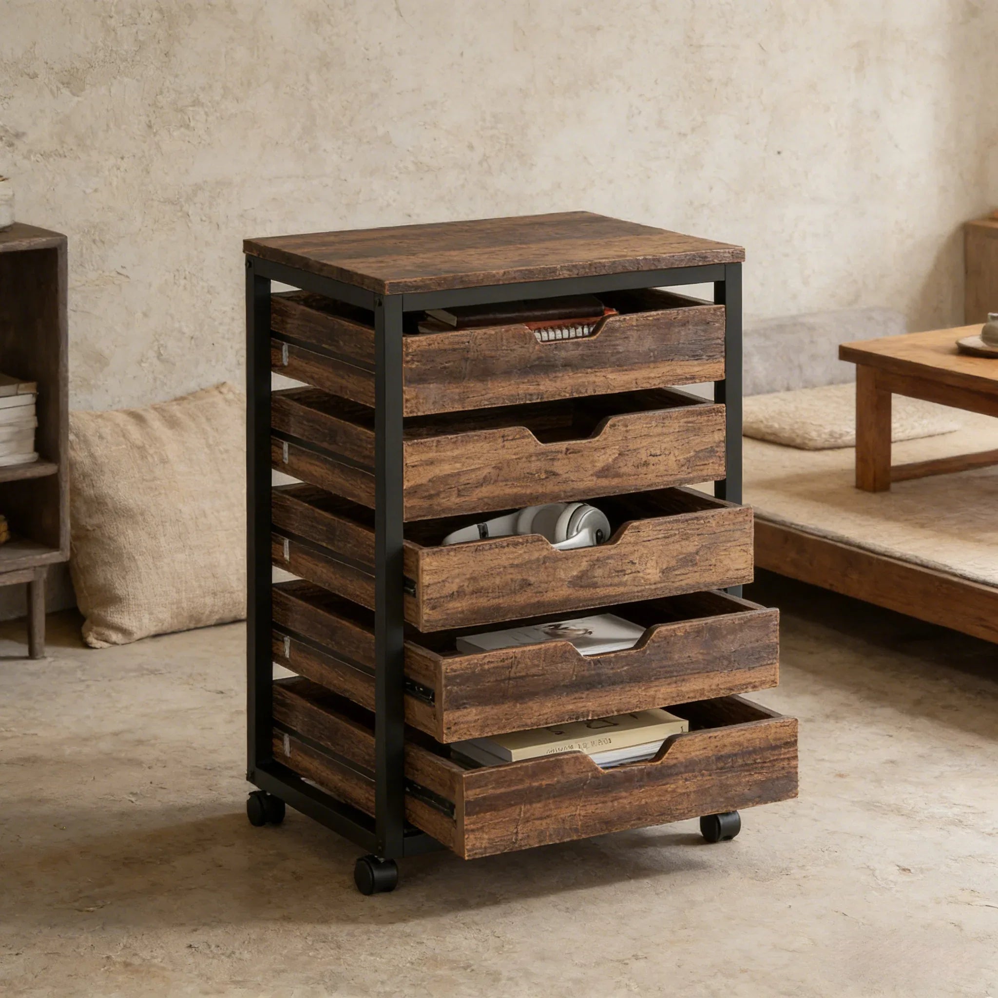 Mobile Storage Dresser Cabinet,Industrial Style Drawer Chest,Printer Stand,Office Storage Unit - Eloy Royal