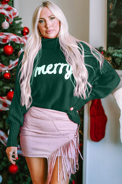 Double Take Full Size Merry Christmas Turtleneck Long Sleeve Sweater