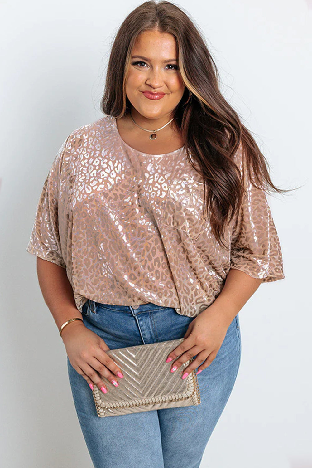 Khaki Leopard Print Plus Size Half Sleeve T Shirt - Eloy Royal