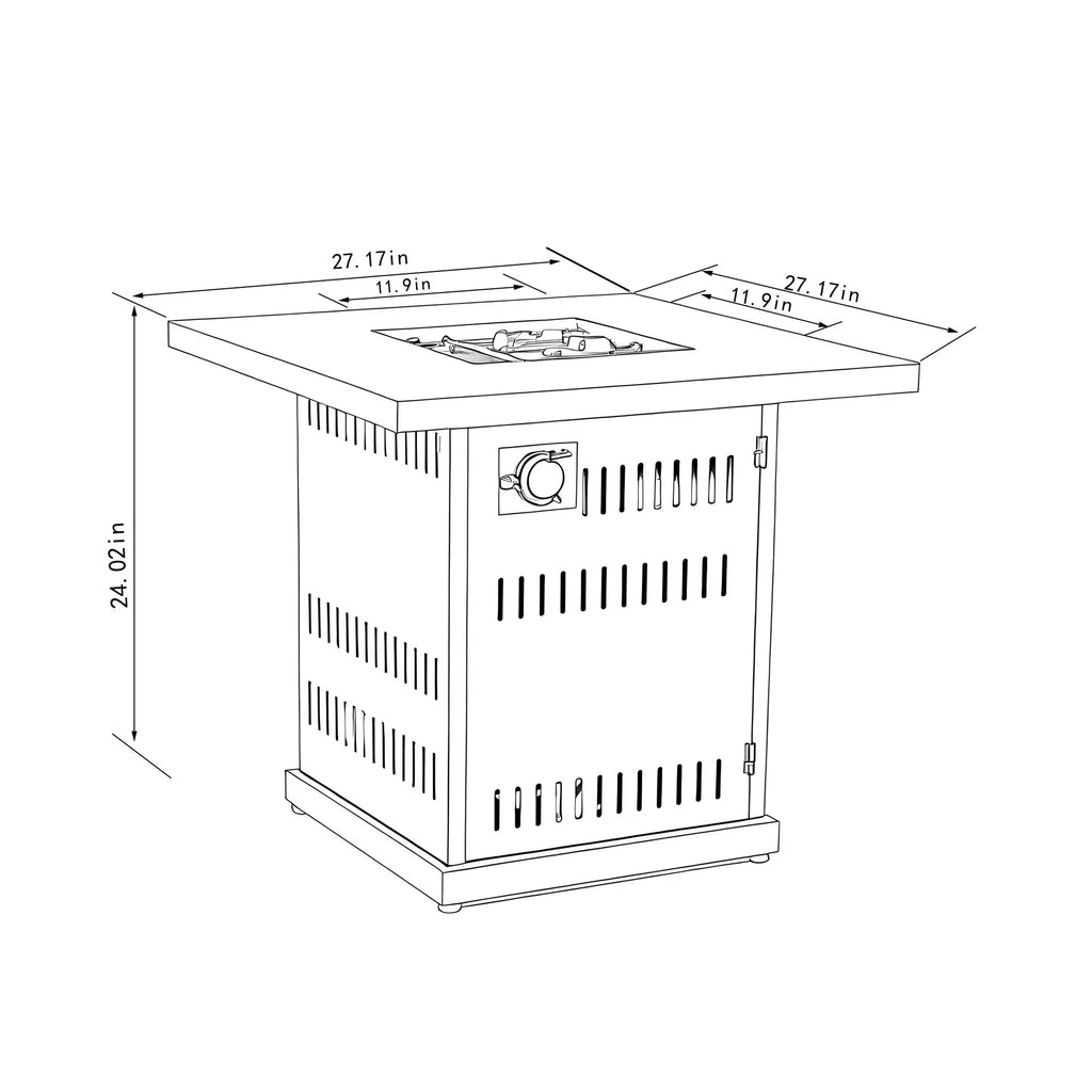 28' Propane Gas Fire Pit Table, 50000 BTU Square Steel Fire Pit for Outside Patio Deck Garden Courtyard-Brown - Eloy Royal