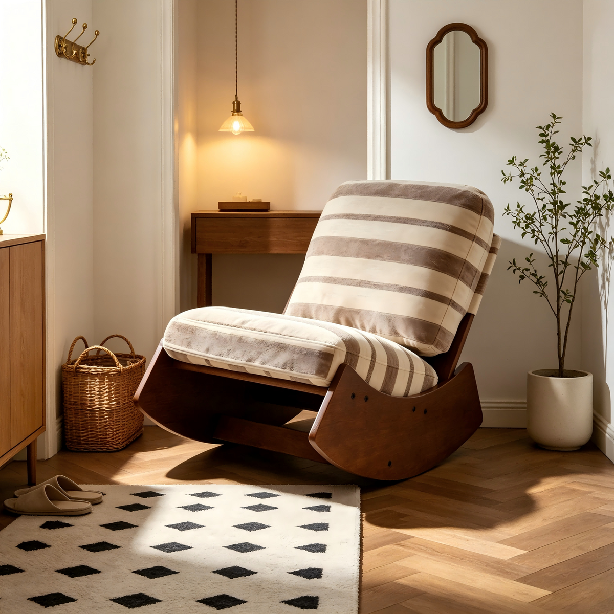Comfortable Glider Rocking Chair, High-Quality Upholstery Glider Chair, Solid Wood Frame, Perfect for Multiple Settings Accent Reading Chair for Bedroom,Living Room
