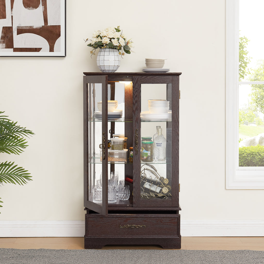 Vale cherry lighted curio cabinet with drawer, view 2