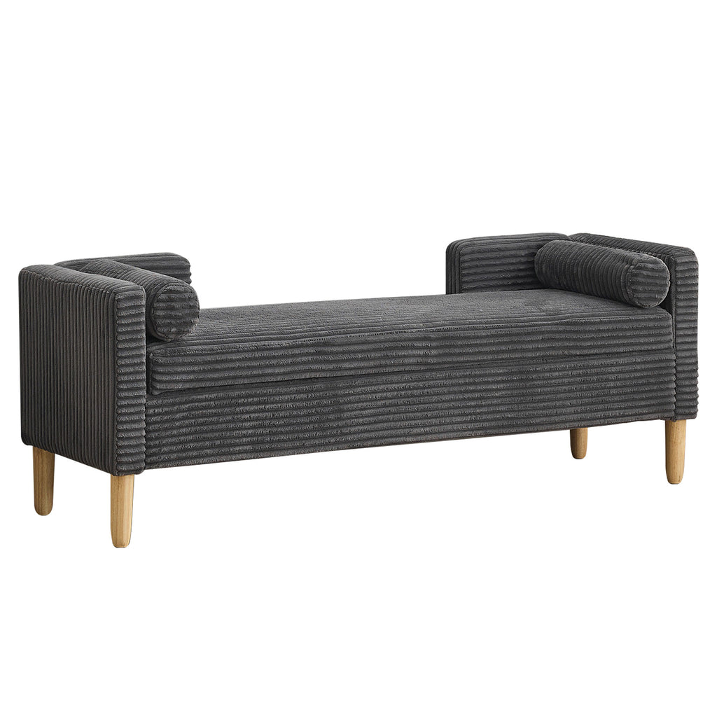 64.7' Upholstered Corduroy Flip-top Storage Bench with Rubberwood Legs, Armrests & Backrest for Bedroom, Living Room, Hallway, Charcoal