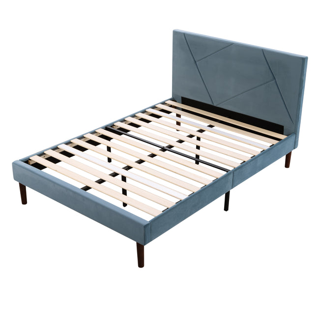 King Size Velvet Upholstered Bed Frame with Solid Wood Slats, Sturdy Platform Bed with Headboard for Bedroom