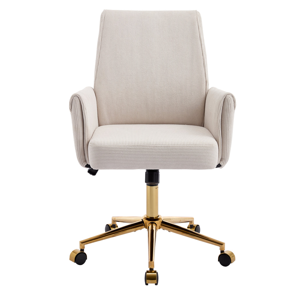 Ergonomic Mid-back Office Chair with Striped Fabric in White, Corduroy Upholstery, Ideal for Work, Study, and Relaxation