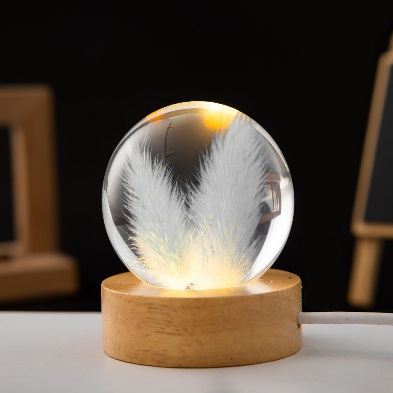 LED Night Light Flower Crystal Ball Children Night Lamp With Woodern Base Bedroom Ambient Light Creative Gift Night Light - Eloy Royal