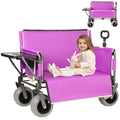 3-in-1 Collapsible Wagon Converts to Bench Convertible Folding Wagon Cart with Rear-Mounted Folding Tabletop, 500lbs Heavy-Duty, 180L Capacity for Camping, Beach, Garden, Fishing-Purple