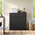Freestanding Office File Cabinet with Built-in Tabletop Charging Station, Large Drawers, Cabinet Doors & Adjustable Inner Shelves, Multipurpose Storage Cabinet for Home & Office,Black