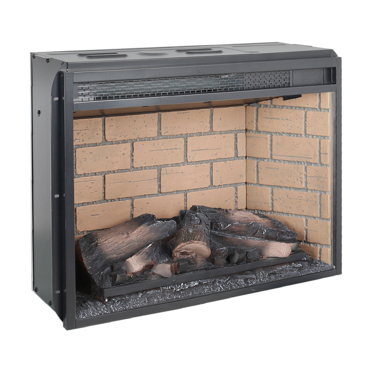Vintage Infrared Quartz Heater Fireplace Insert with Realistic Logs, Brick Design, Antique Black, Tempered Glass, 23 Inch