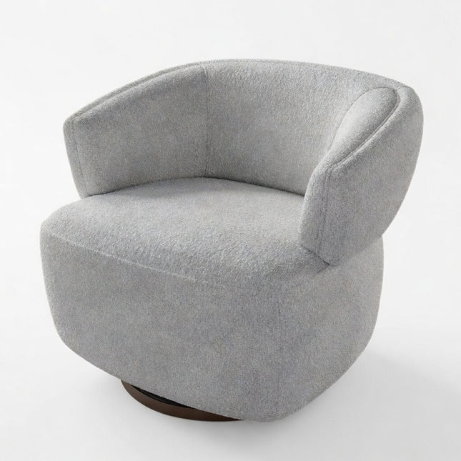 32' Swivel Grey Barrel Accent Chair, Fully Assembled 360° Oversized Club Chair with Stainless Steel Base and High-Density Foam Cushioning
