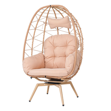 Oversized 360° Swivel Rattan Egg Chair Wicker Indoor Outdoor Patio Lounge Chair with Removable Thick Cushions