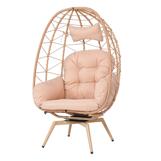 Oversized 360° Swivel Rattan Egg Chair Wicker Indoor Outdoor Patio Lounge Chair with Removable Thick Cushions