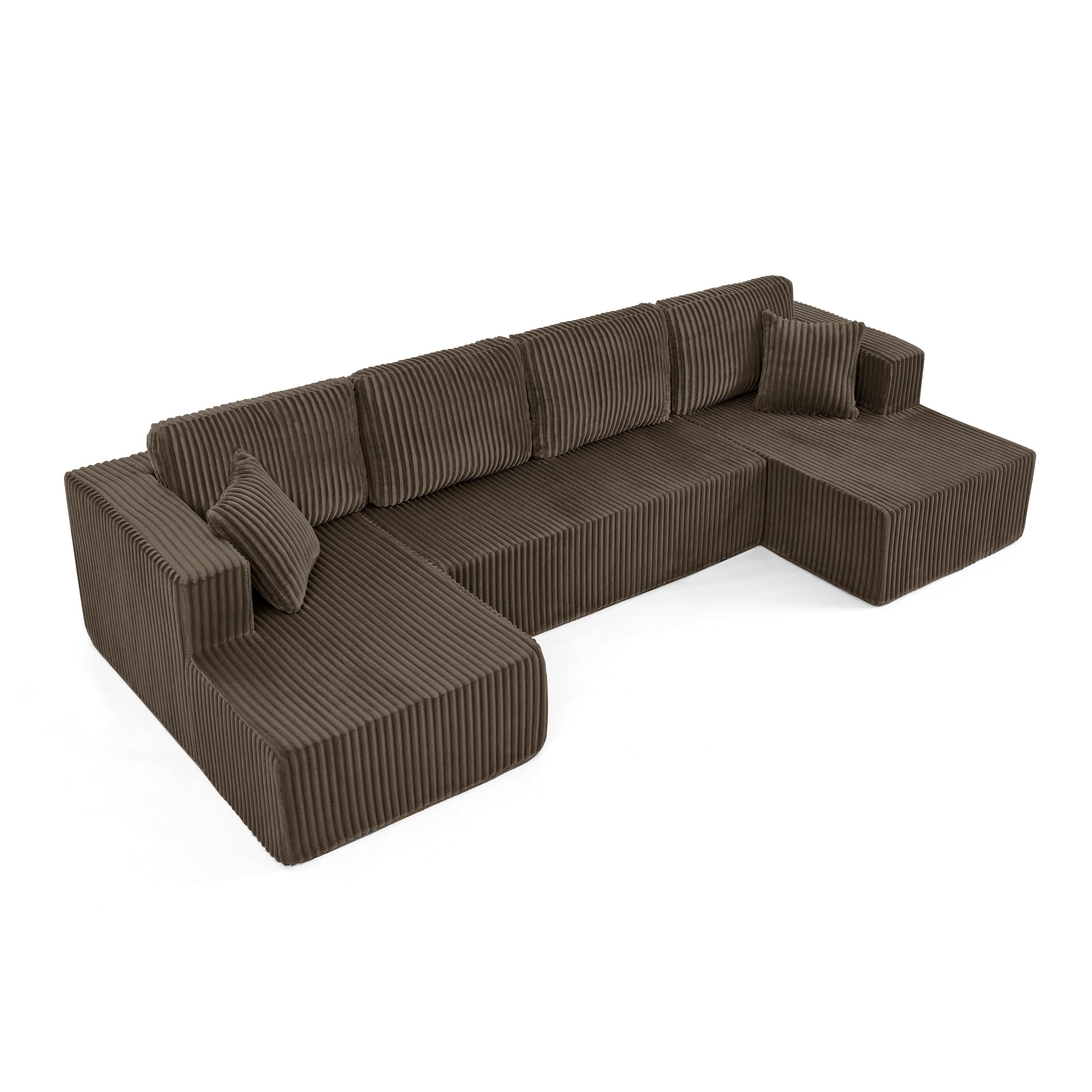 Modern Minimalist U Shape Modular Sectional Sofa, Sleeper Sofa in Corduroy, Brown