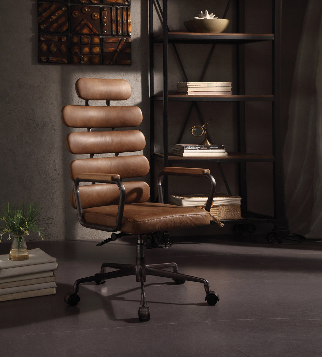 Retro Brown Swivel Office Chair with Pneumatic Lift