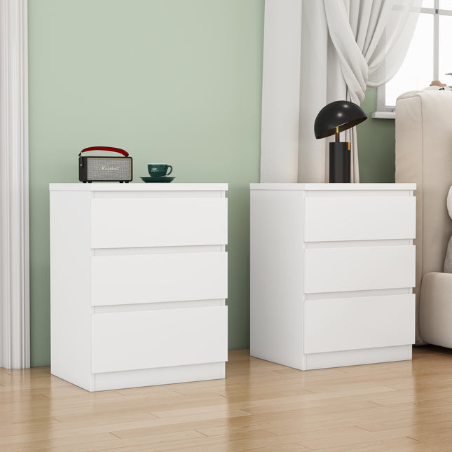 19.7-Inch White Nightstand with 3 Drawers with Small Side Table Storage Cabinet