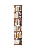100%Solid Wood Rotating Bookshelf on Wheels, 6 Tier, Round Revolving Bookcase, 360° Spinning Book Shelf Tower for Kids, Narrow Rolling Bookshelves for Small Space, Corner, Bedroom, Office, Walnut