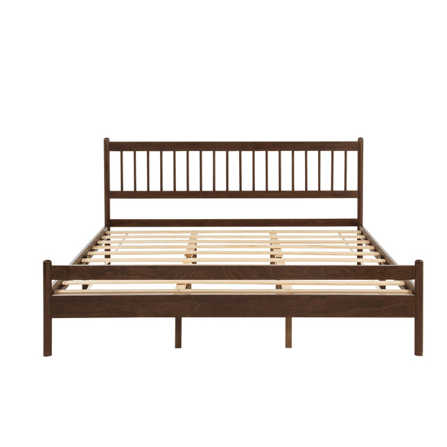 Traditional Style King Size Bed with Headboard and Footboard,  Pinewood Bed with Strengthened Bed Frame,Walnut