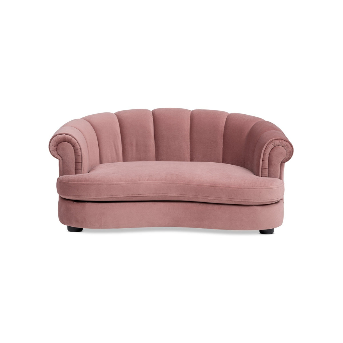 Halle Rolled-Arm Dog Bed with Channel-Tufted Back in Ash Rose Pink Velvet, Medium Size
