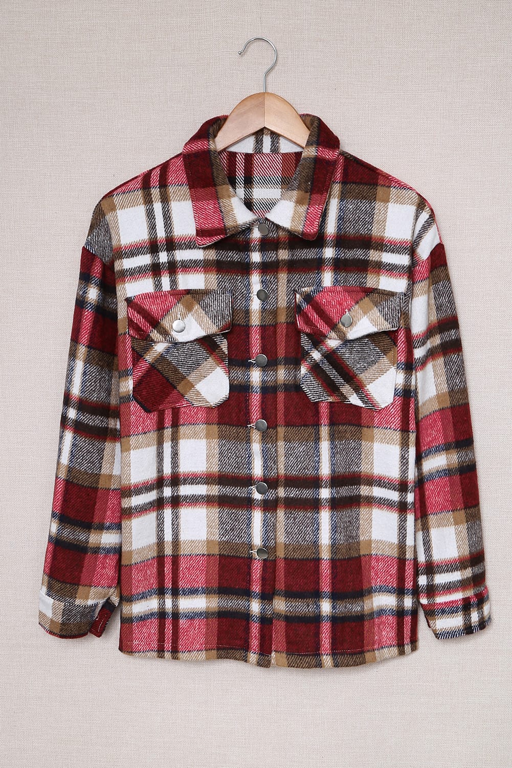 Wholesale Brown Plaid Button Up Long Sleeve Flannel Shacket - Eloy Royal