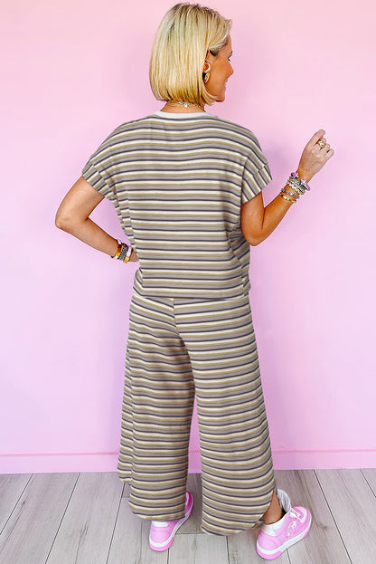 Pink Stripe Rainbow Tee and Tassel Drawstring Wide Leg Pants Set - Eloy Royal