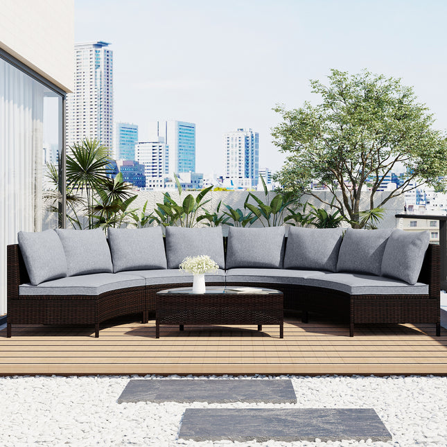 TOPMAX 5 Pieces All-Weather Brown PE Rattan Wicker Sofa Set Outdoor Patio