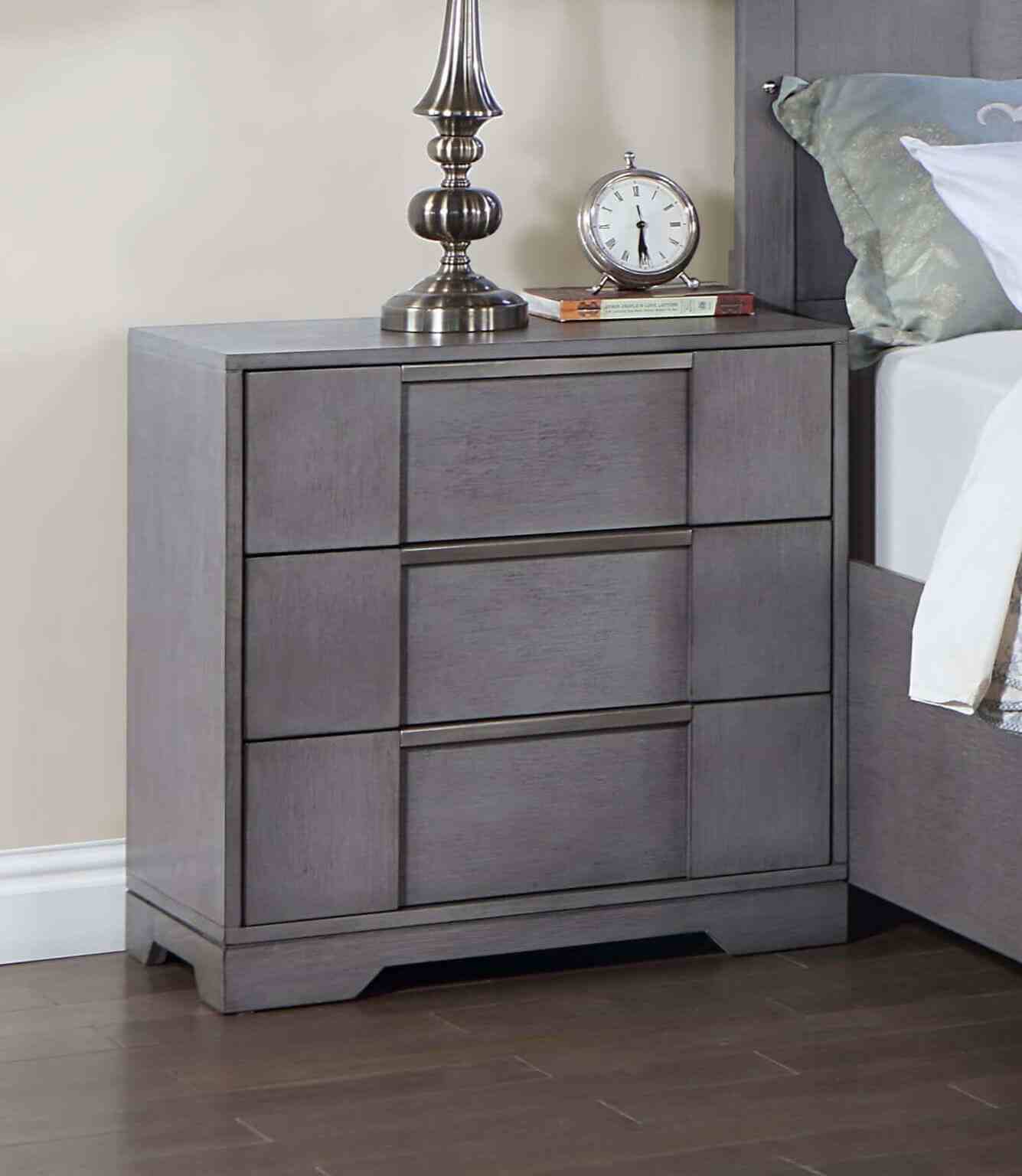 Contemporary Style 1pc Nightstand Nickel Finger Pulls Dovetail Drawers Ball Bearing Glide Gray Finish Bedroom Furniture